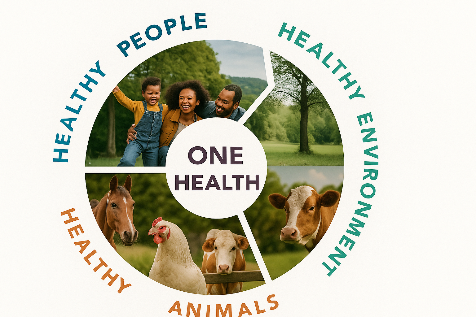 One Health wheel illustrating people, animals, and environment